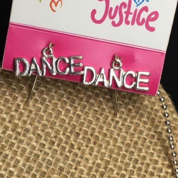 Justice Necklace Earrings I <3 DANCE Silver Ball Chain Pink Rhinestone Heart - Picture 4 of 6